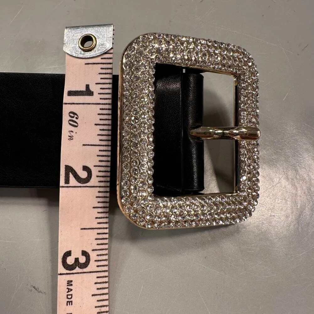 Rhinestone Statement Belt Square Buckle Accessories Women Black