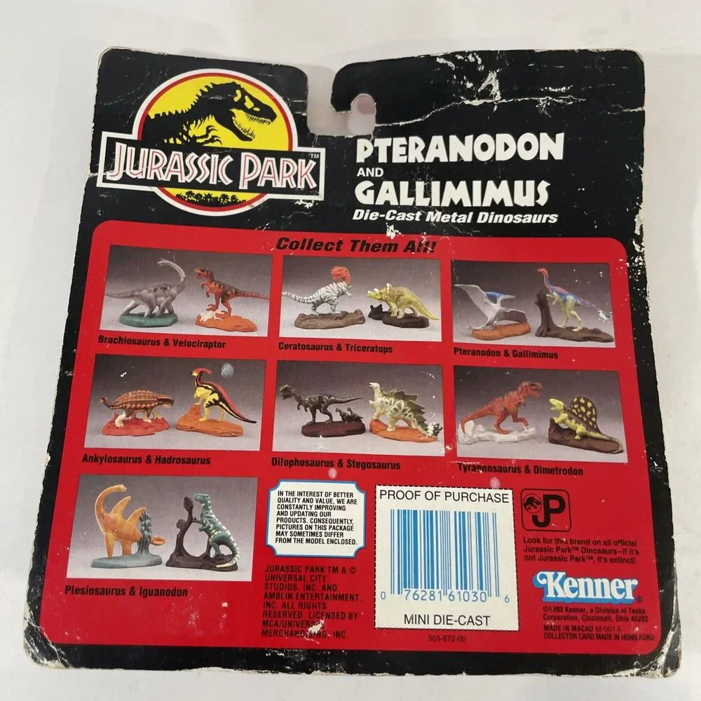 Vintage 1993 Jurassic Park Pteranodon & Gallimimus Die-Cast Metal Dinosaurs