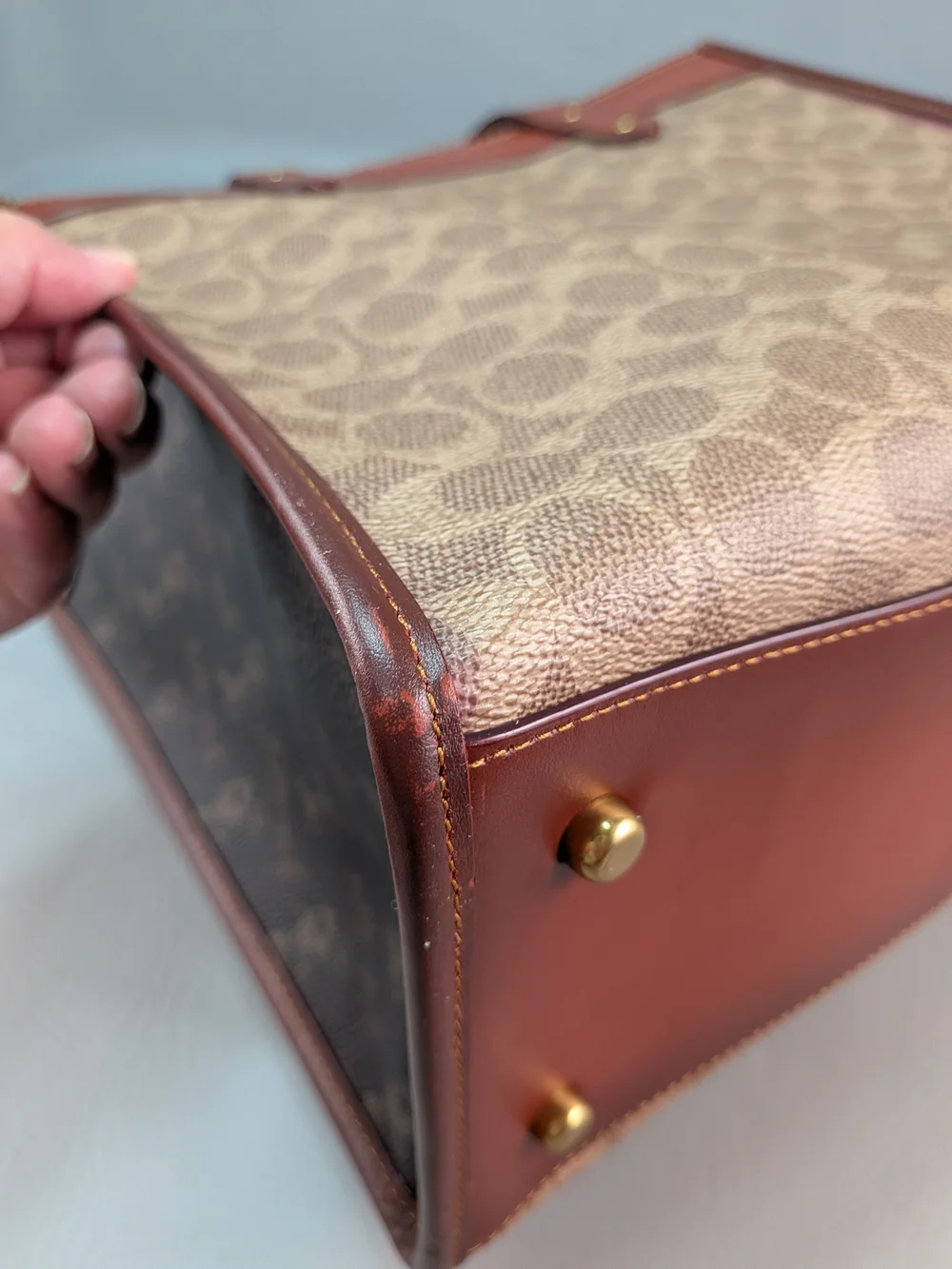 COACH CO766 Tote Truffle Rust Horse Carriage Signature Coated Canvas Leather