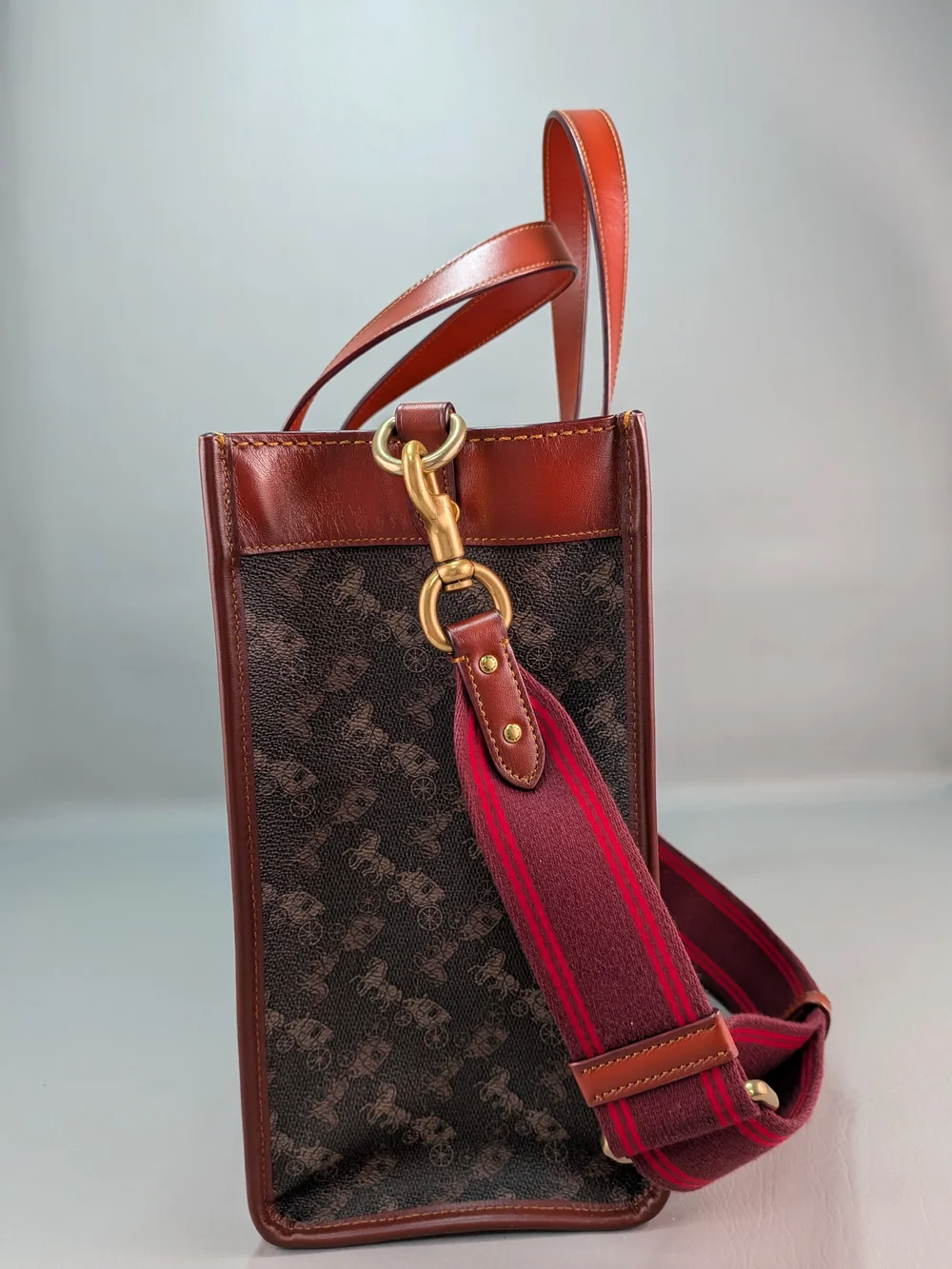 COACH CO766 Tote Truffle Rust Horse Carriage Signature Coated Canvas Leather