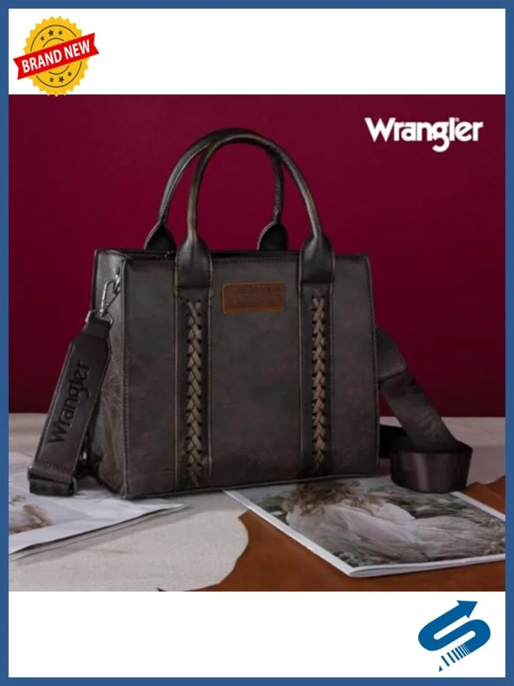 Distressed Faux Leather Tote with Whipstitch Design Satchel Handbag Crossbody