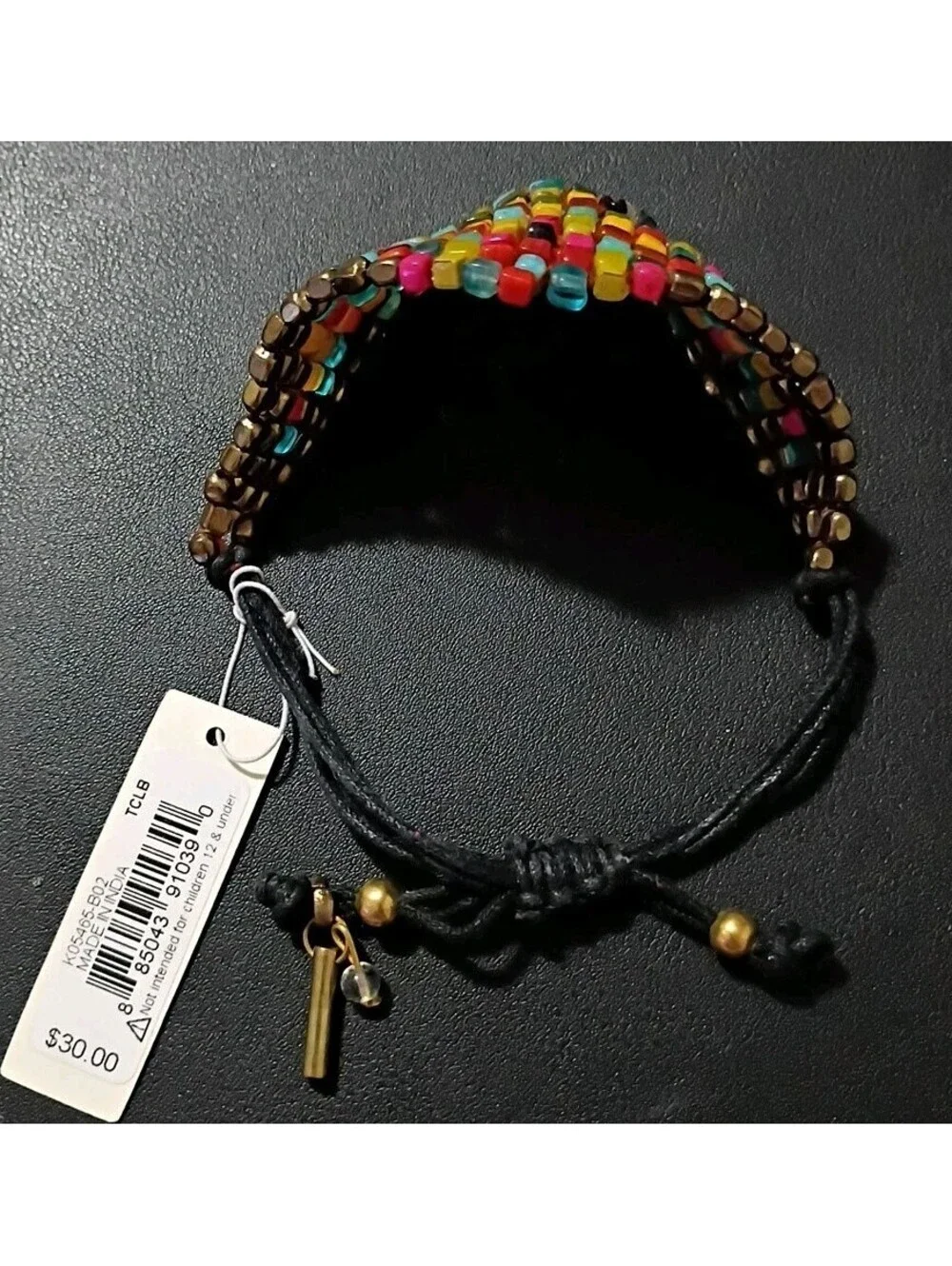 NWT KENNETH COLE Colorful Diamond Beaded Panel Bracelet Signed Gold Black