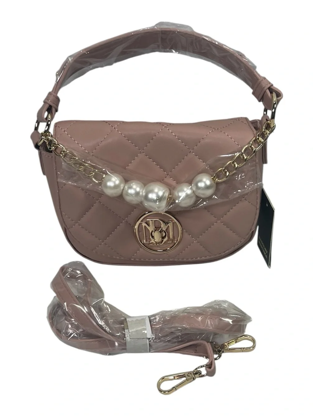 Badgley Mischka Quilted Chloe Pearl Handbag/Crossbody Blush MSRP $129.00
