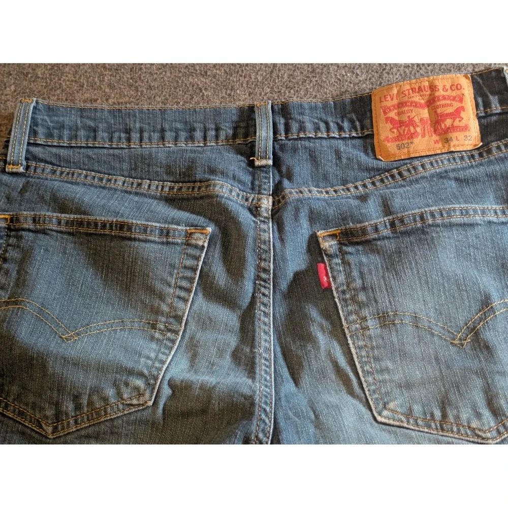 Levis 502 Jeans Mens 34x32 Medium Blue Denim Regular Taper Comfort Stretch
