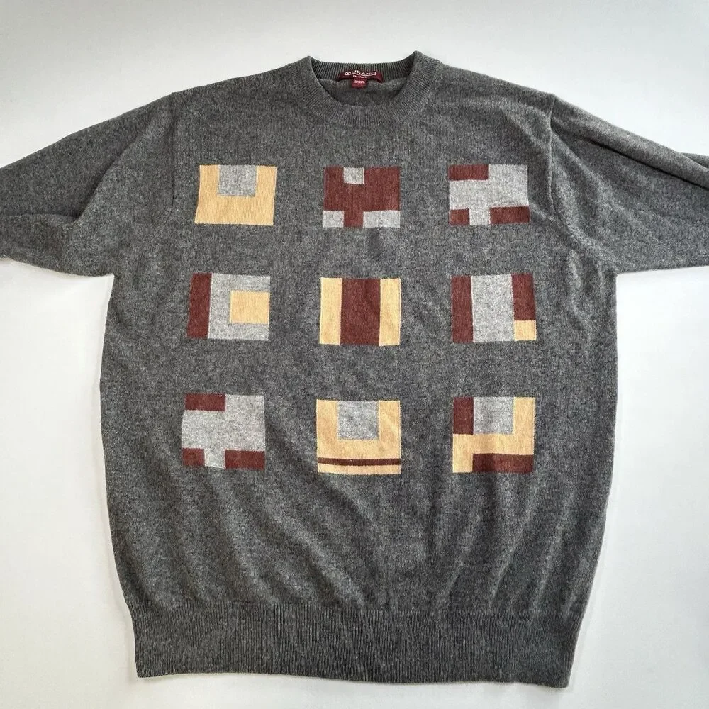 Murano by Raffi Wool Crewneck Sweater Size L Geometric Gray Multi Australia