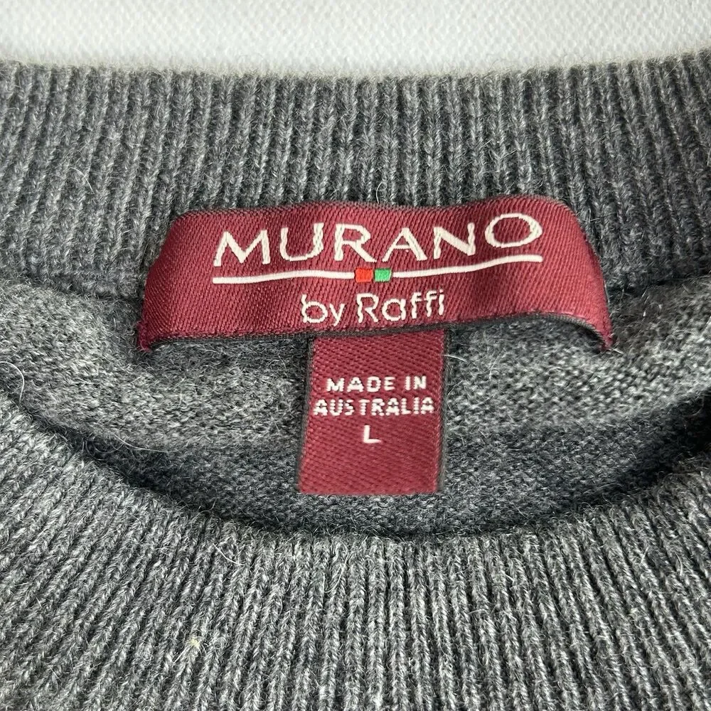 Murano by Raffi Wool Crewneck Sweater Size L Geometric Gray Multi Australia