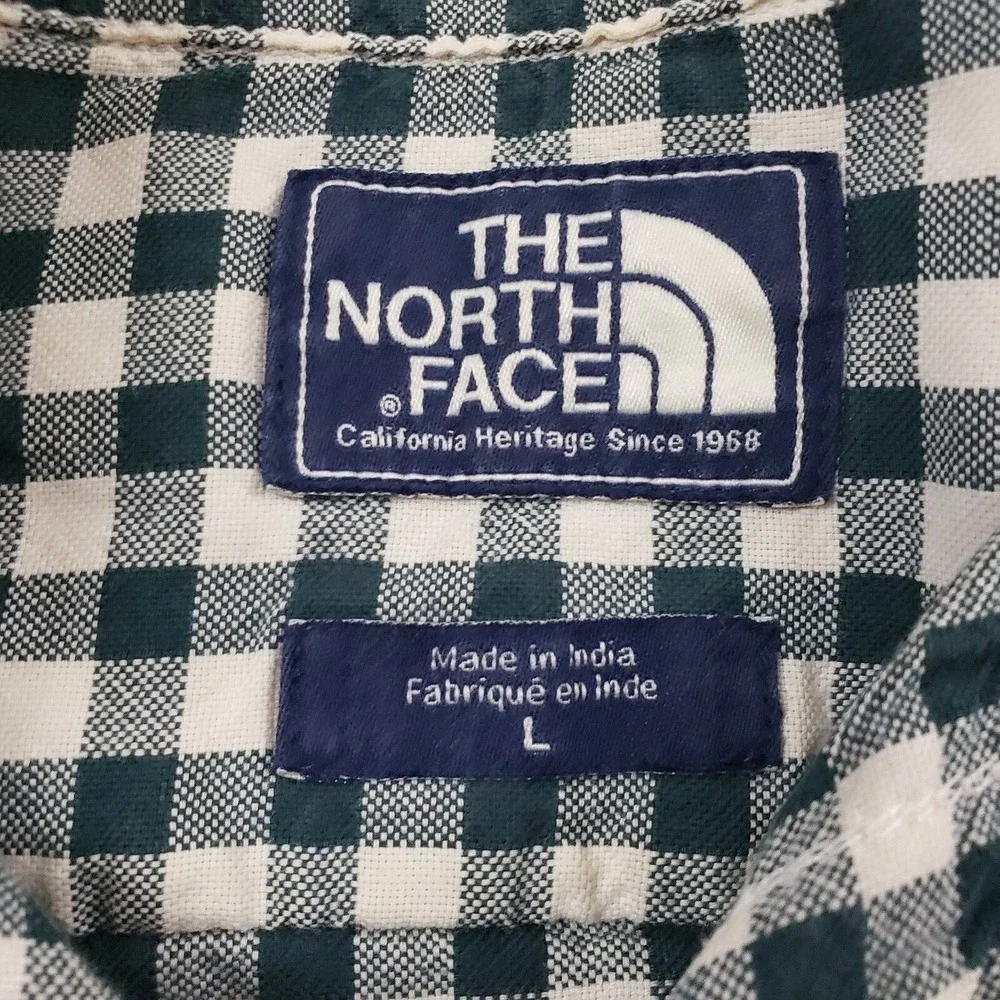 North Face Mens Large Green White Outdoors Button Up Casual Hiking‎ Cotton Adult