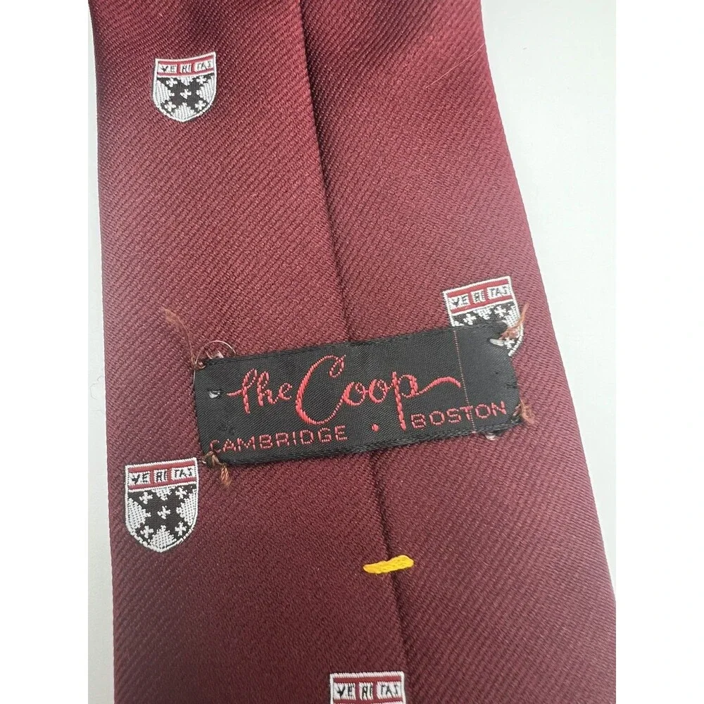 The Coop Cambridge Boston Red Tie Veritas Shield Color Red Wine Silk
