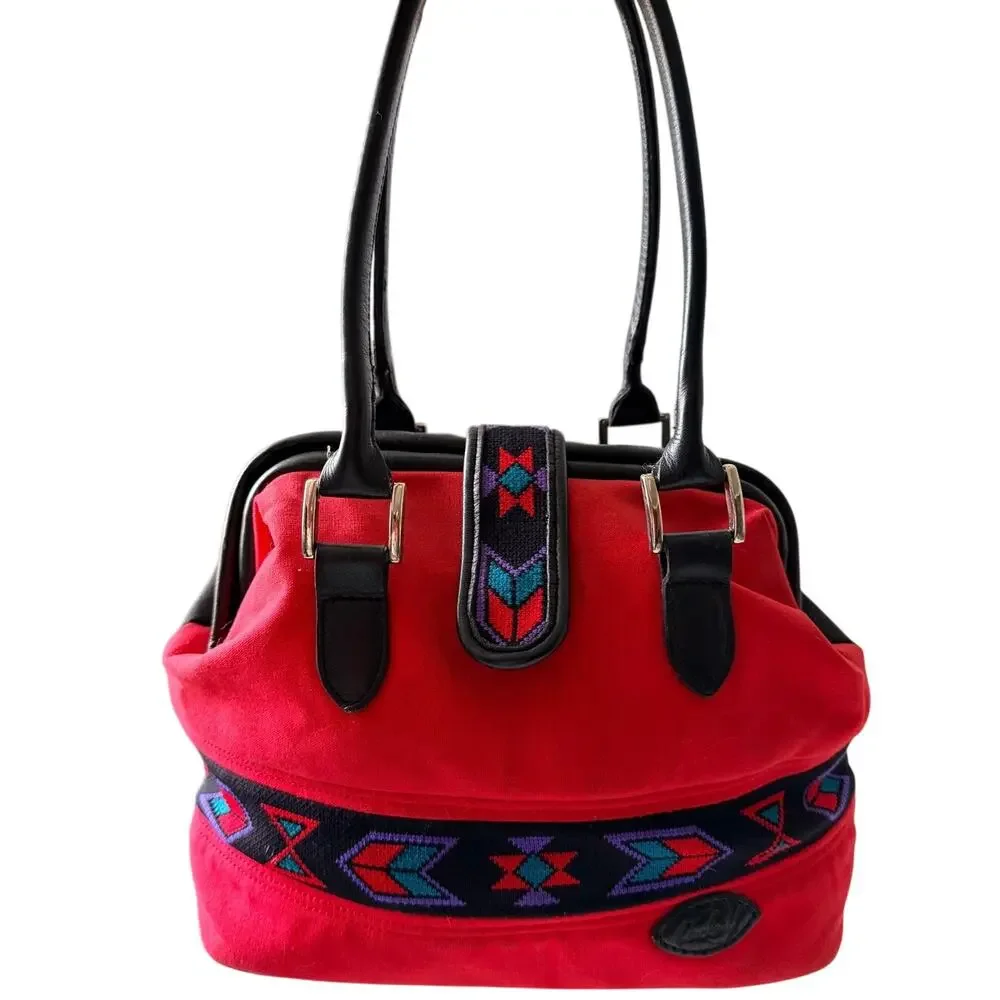 Vintage Circle Y Sibyl’s Collection Red Canvas Southwestern Satchel Handbag