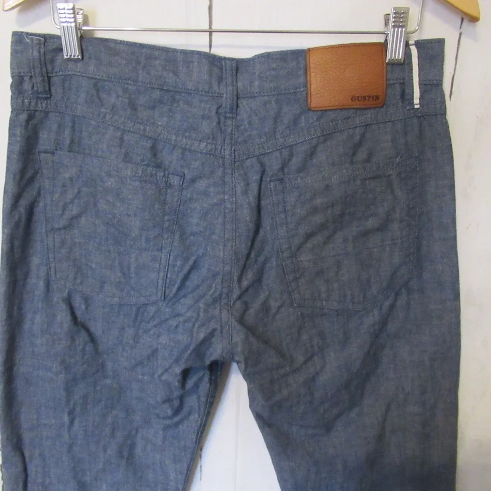 Gustin‎ Pants 34 Blue Chambray Slim Fit Button Fly