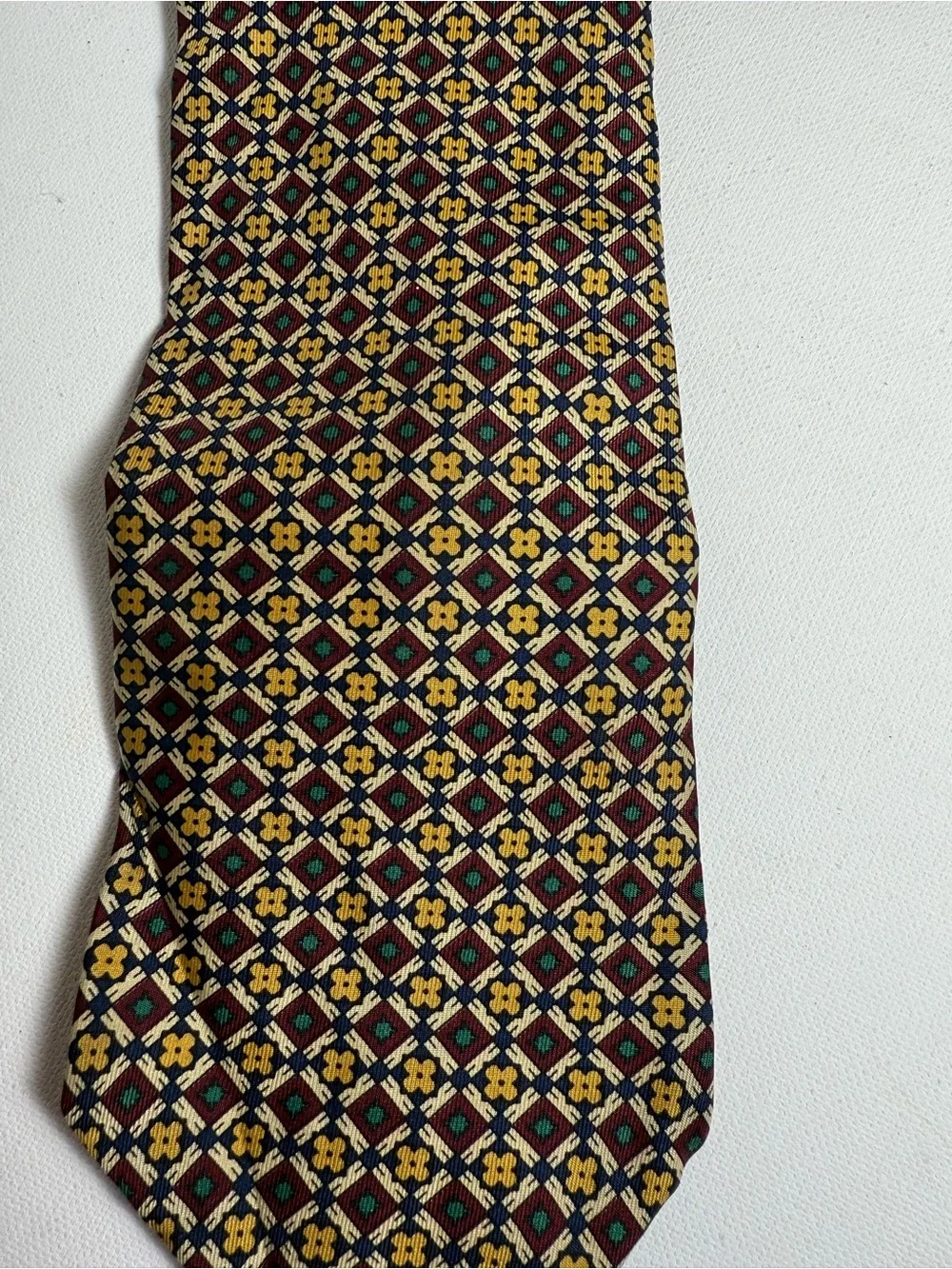 Leonardo Itrelli 100% Silk Tie Navy Blue Gold Geometric Woven Tie Made in Italy