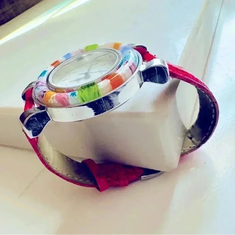 GlassOfVenice Serena Murano Millefiori Watch With Leather Band - Red