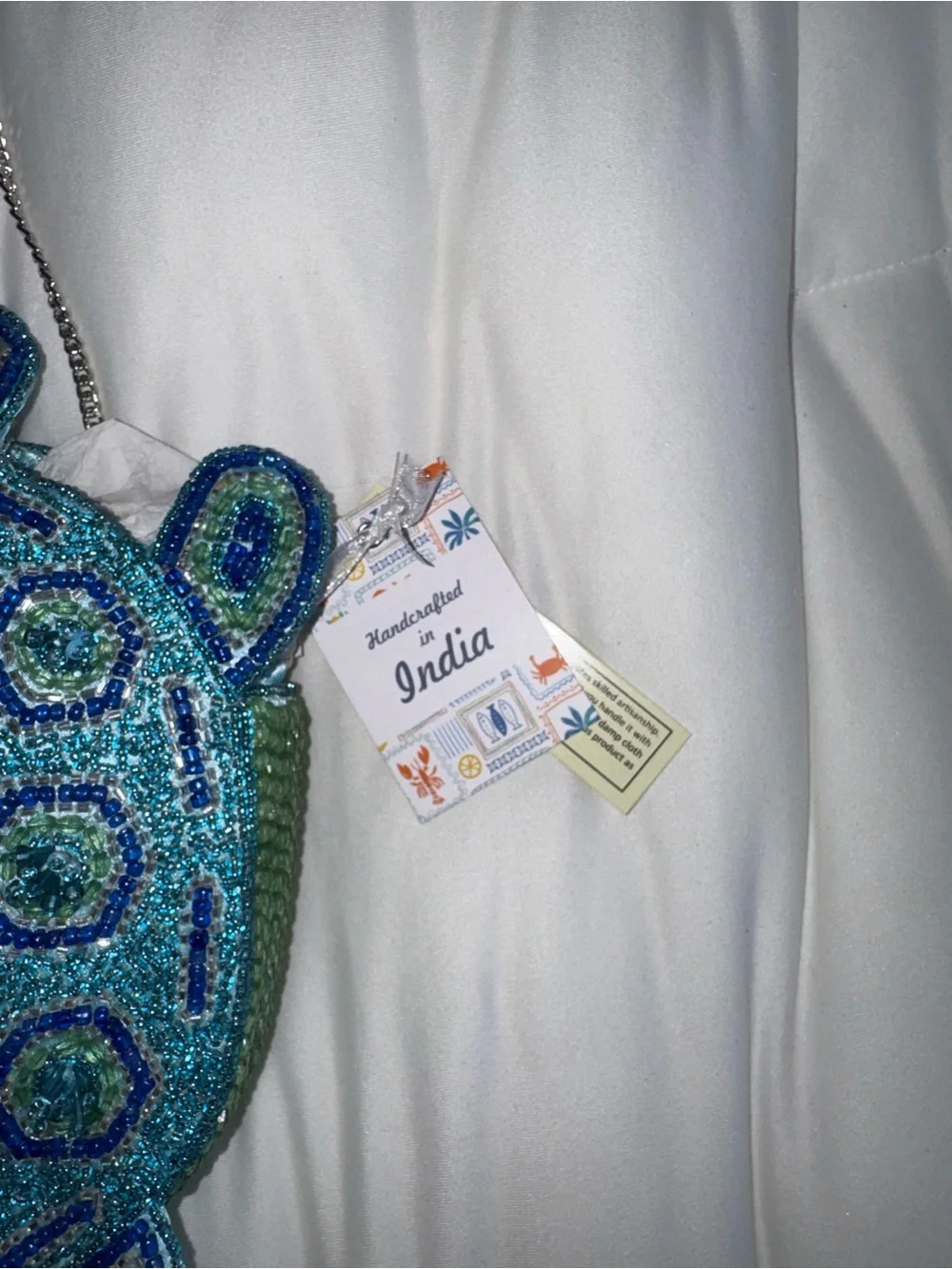 Blue Sea Turtle Beaded Shoulder Bag/Crossbody Bag Handmade in India New with Tag