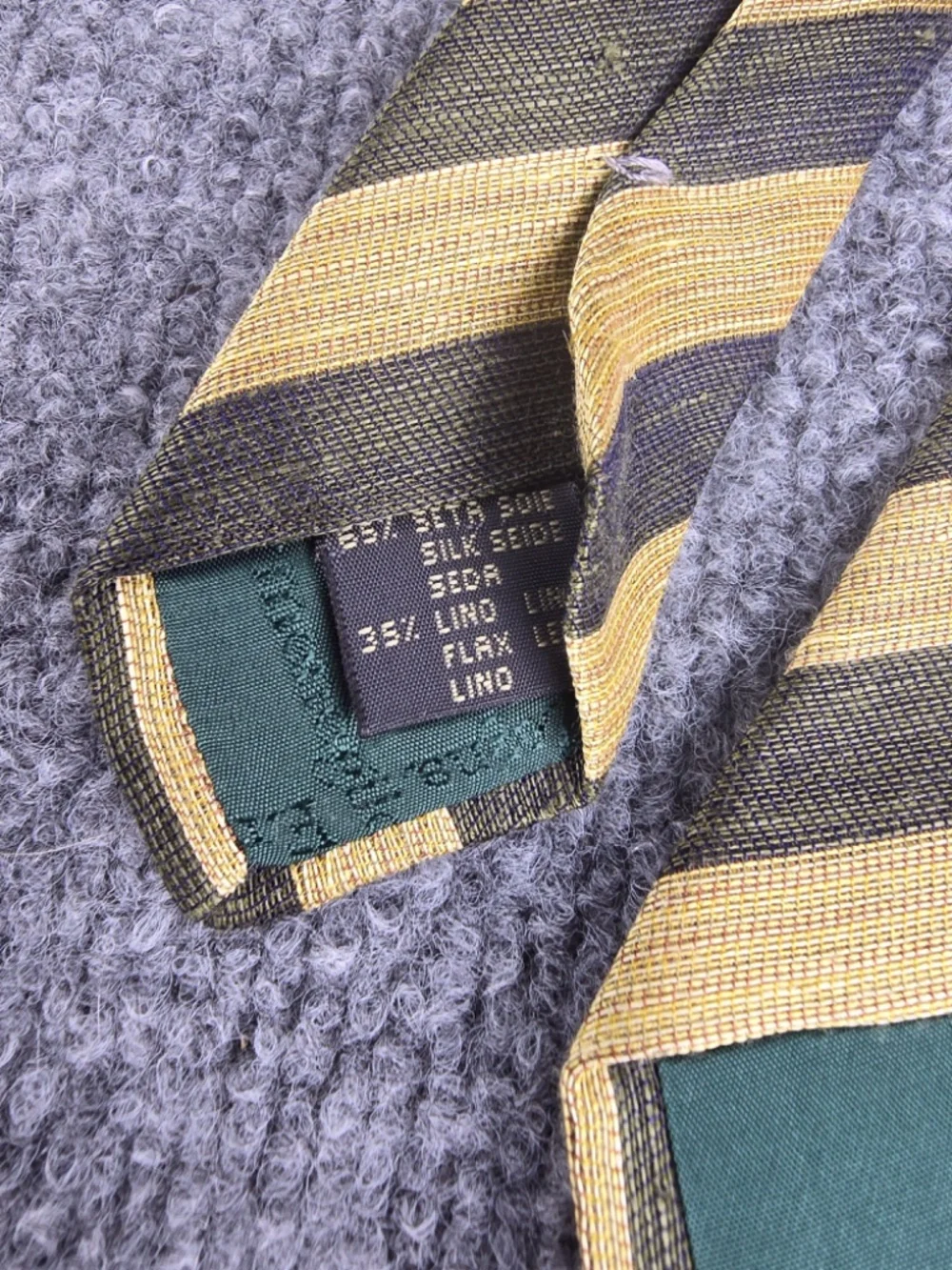 Ermenegildo Zegna Silk Linen Striped Tie Muted Gold Charcoal Grey Made In Italy