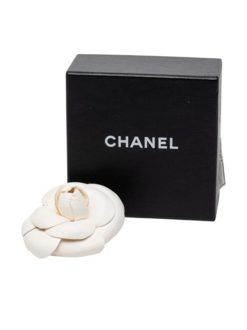 Chanel Camellia Brooch White Leather