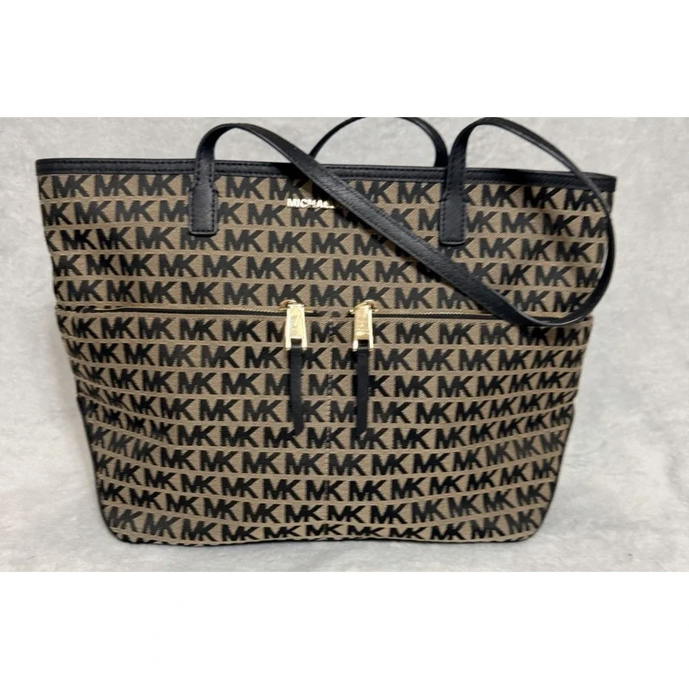 MICHAEL KORS MK Kempton Signature Beige Jacquard Tote Canvas NEW $198