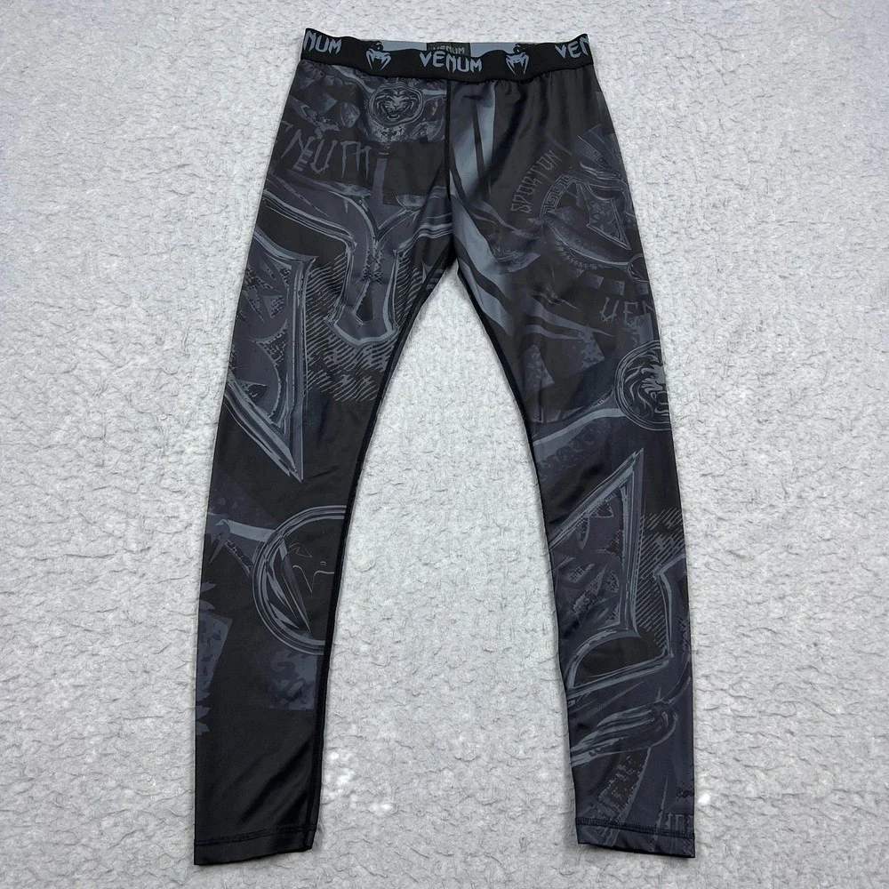 Venum Gladiator Spats Men's XXL‎ Black AOP Sporton MMA Pull On Stretch Leggings