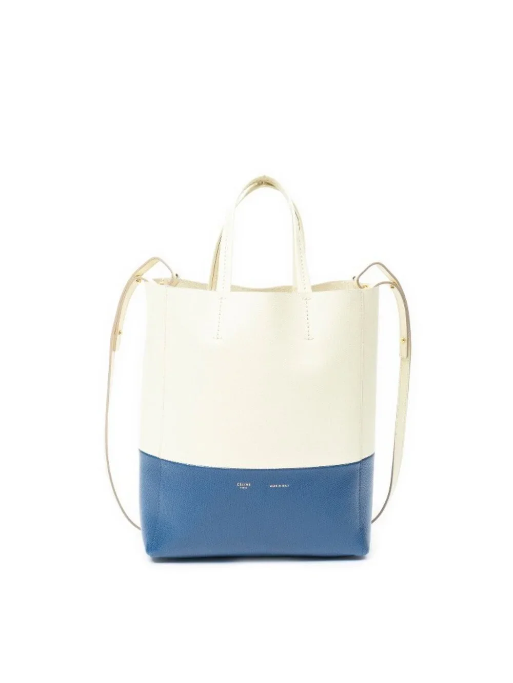 Celine Small Vertical Cabas Tote Ivory Blue Gray Leather