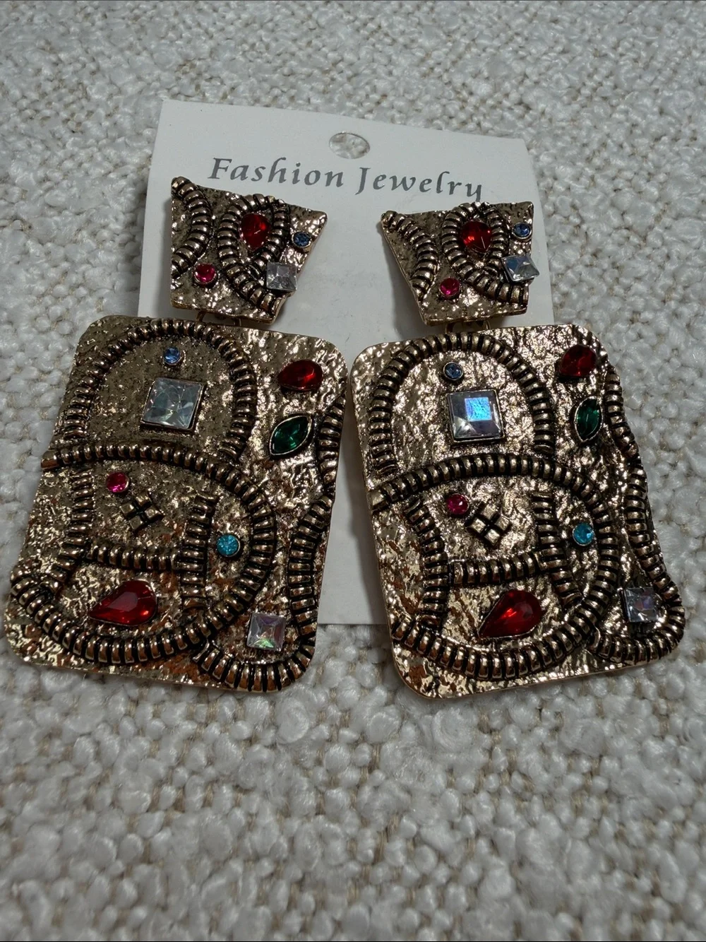 Fashion Jewelry Gold-Tone Multicolored Beaded Drop Earrings