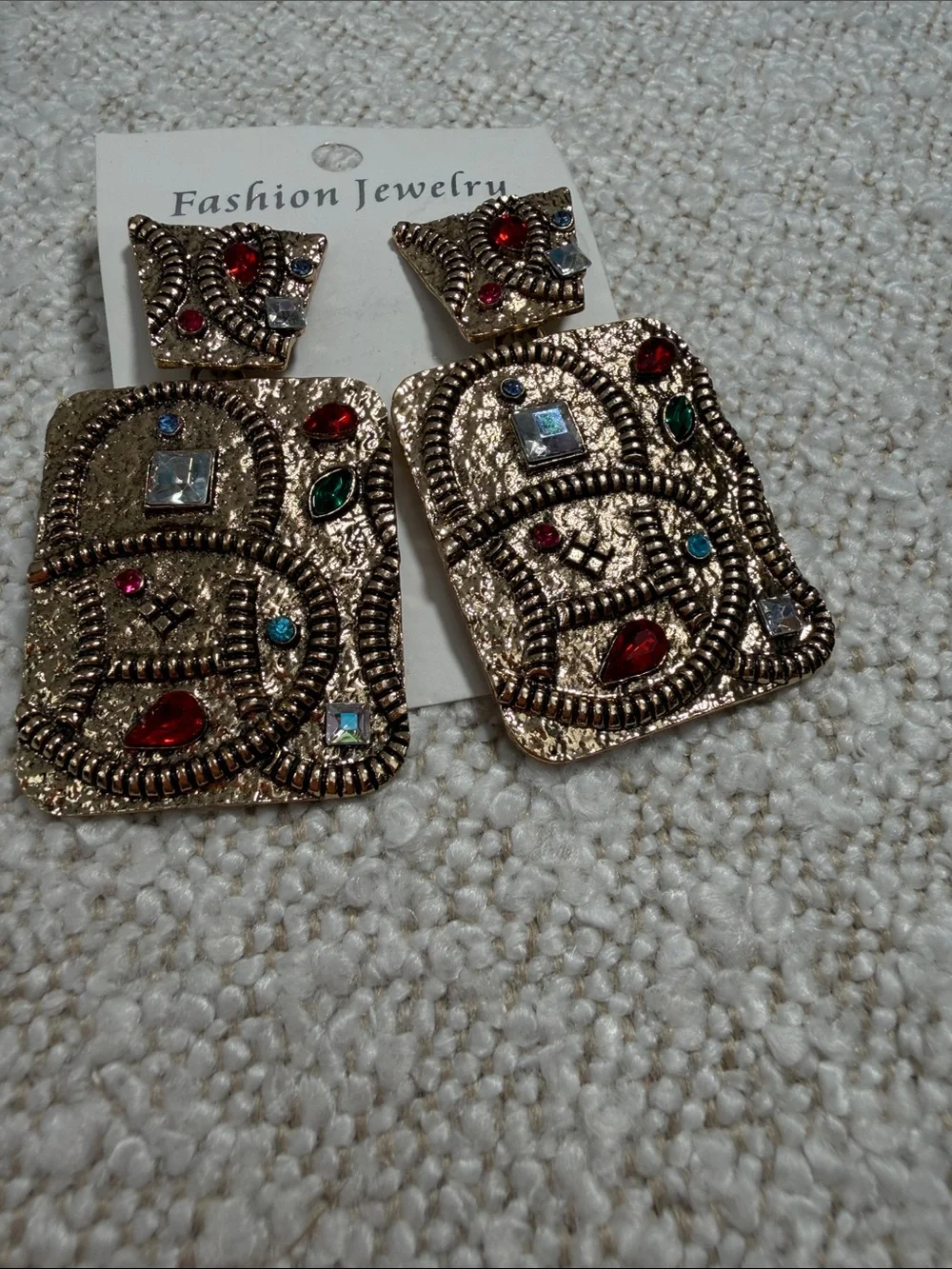 Fashion Jewelry Gold-Tone Multicolored Beaded Drop Earrings