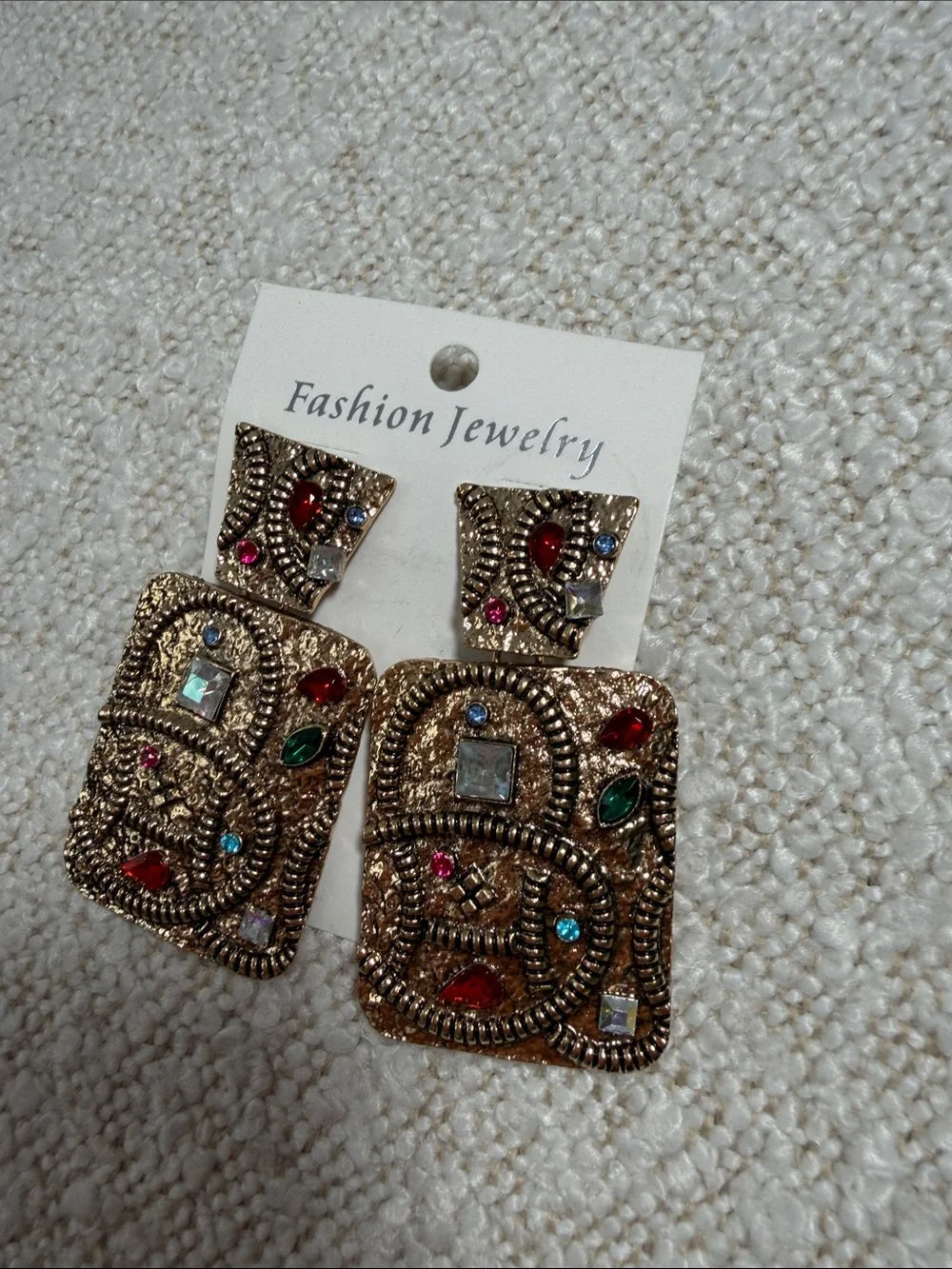 Fashion Jewelry Gold-Tone Multicolored Beaded Drop Earrings