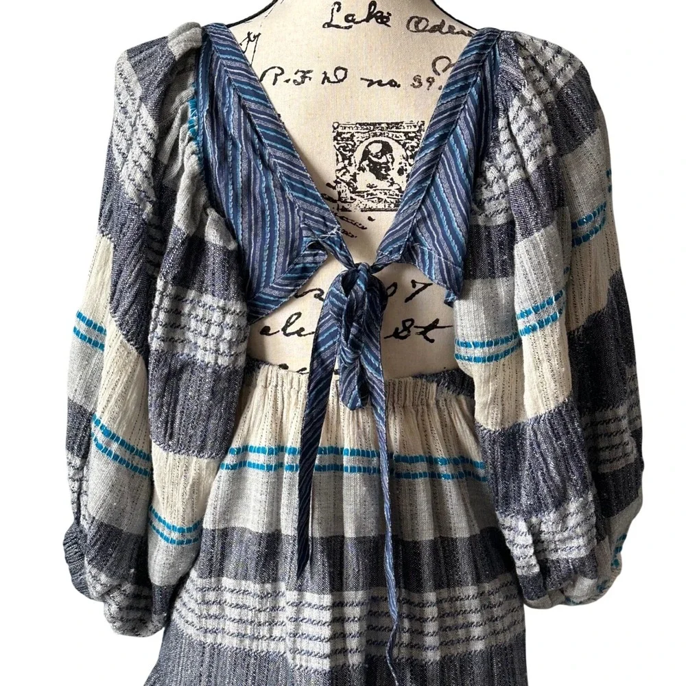 Boho Free People Mini Dress Striped Blue‎ White Size S Urban Ethereal bohemian