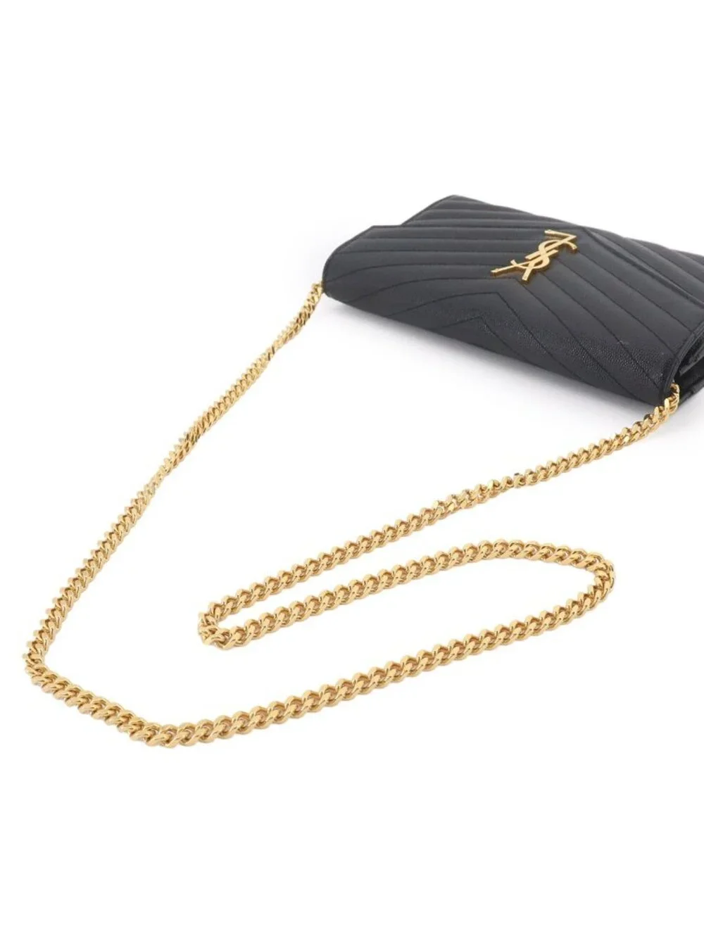 Saint Laurent Cassandra Chain Wallet Leather Black Gold Shoulder