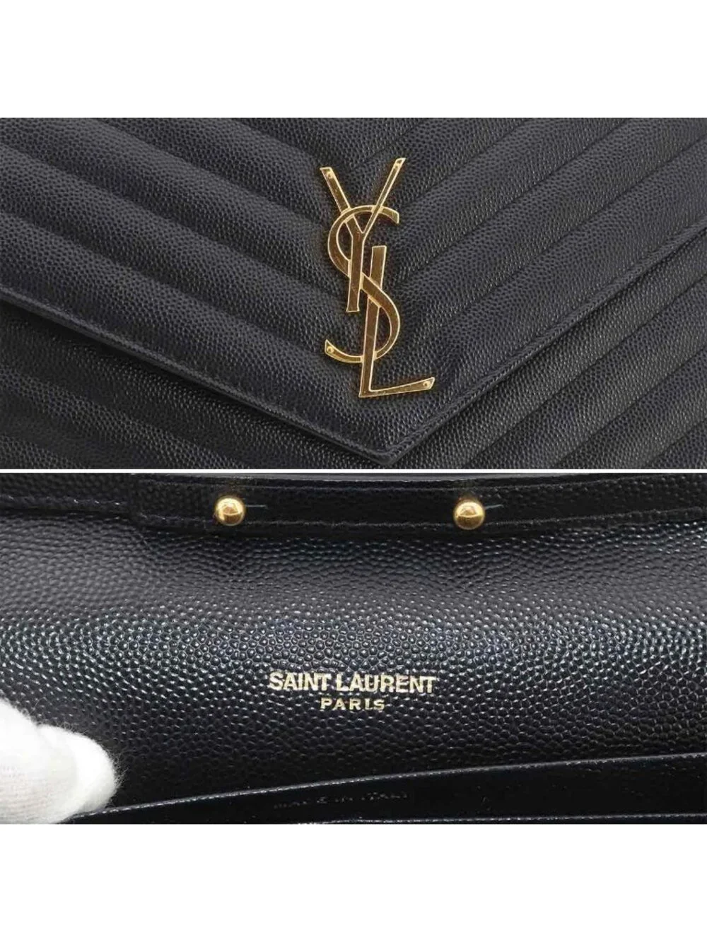 Saint Laurent Cassandra Chain Wallet Leather Black Gold Shoulder