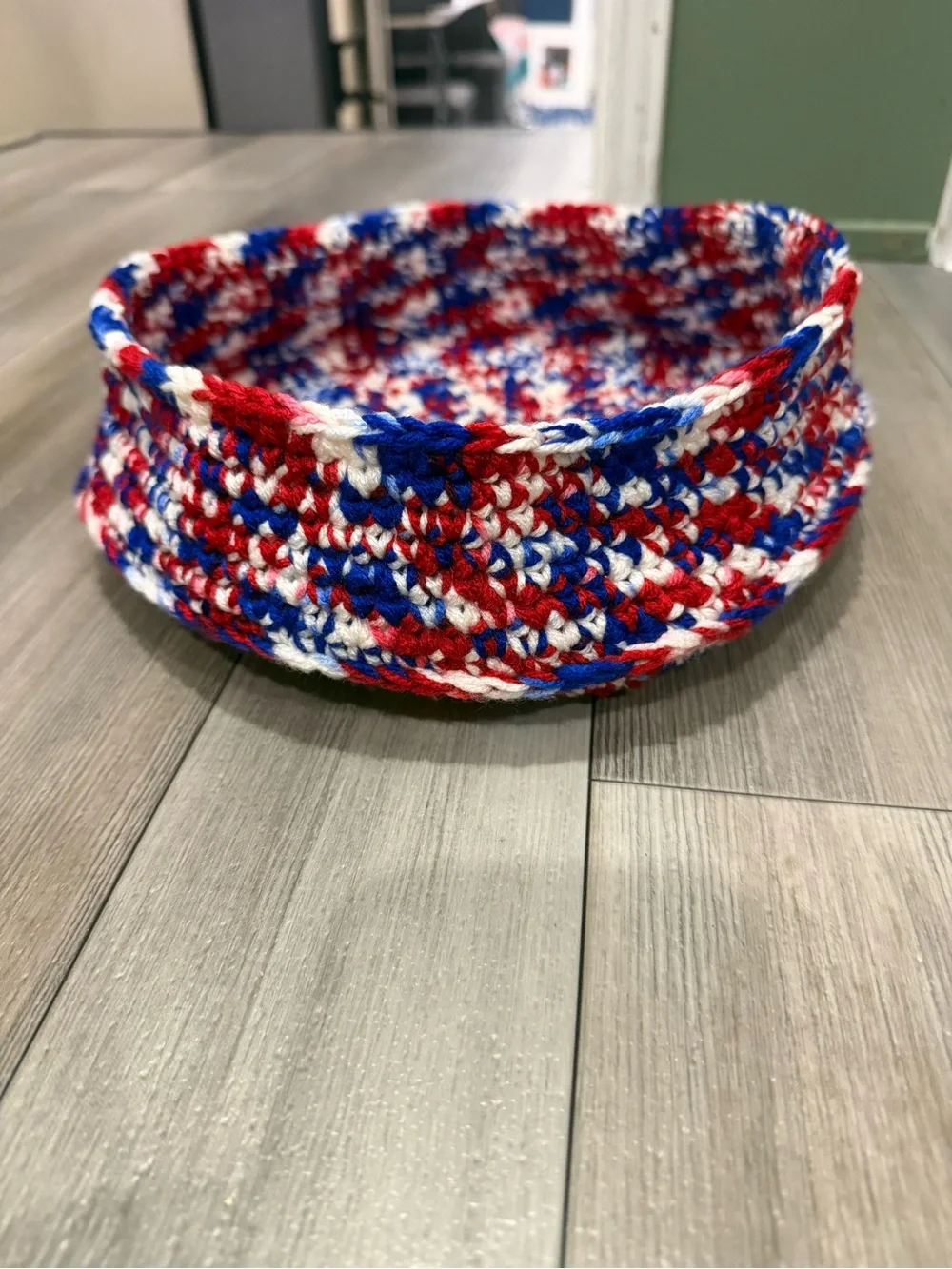 Handmade Red White Blue Crocheted Basket - Home Accents