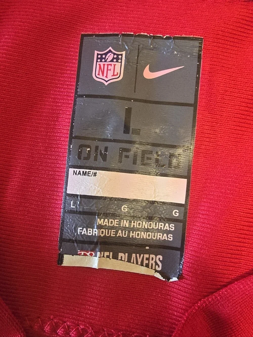 Nike Red NFL On-Field Jersey Interior Tag