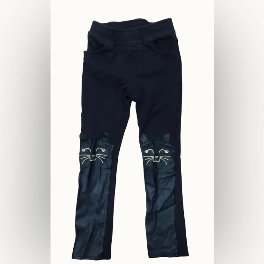Black Cat Faux‎ Leather Front Embroidered Leggings Kids 5