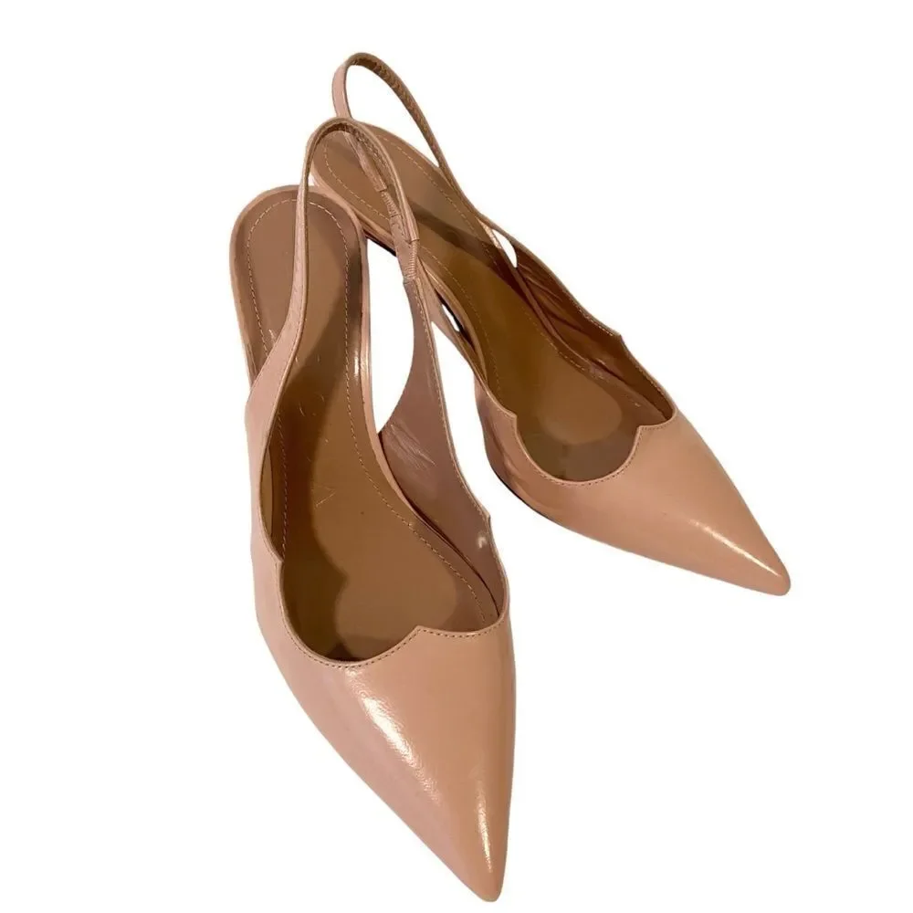 A.Bocca Nude Pink Sling Pump Heels  Pointed Toe Made in Italy in Size 37.5