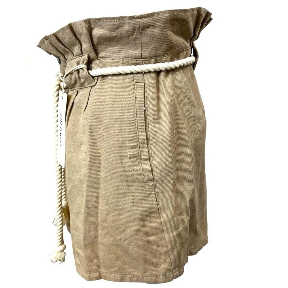 Driftwood Veronica Beige Linen Blend Paperbag High Rise Belted Shorts 29 NWT