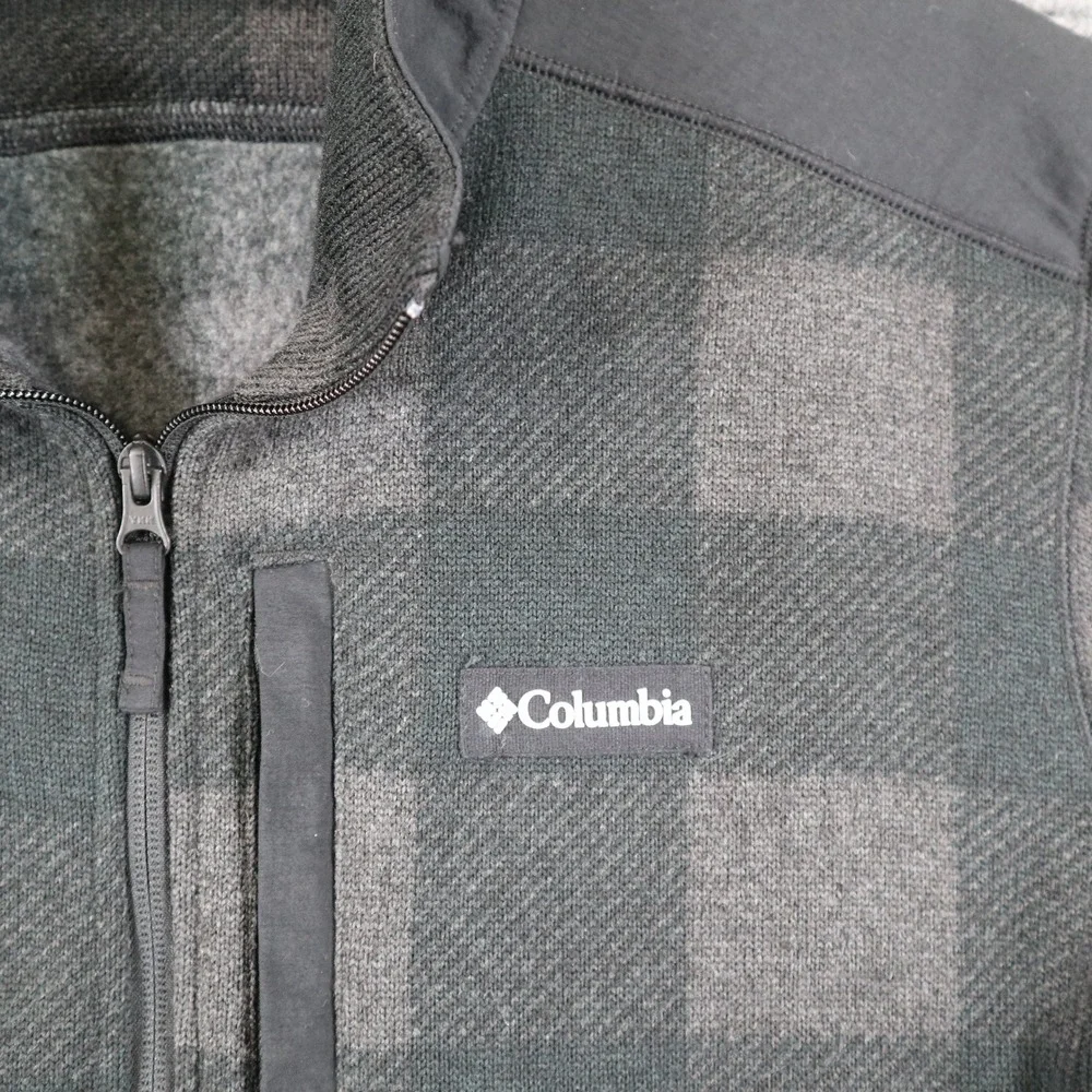 Columbia Buffalo Plaid Fleece Pullover Mens L Quarter Zip Grey Black Outdoor