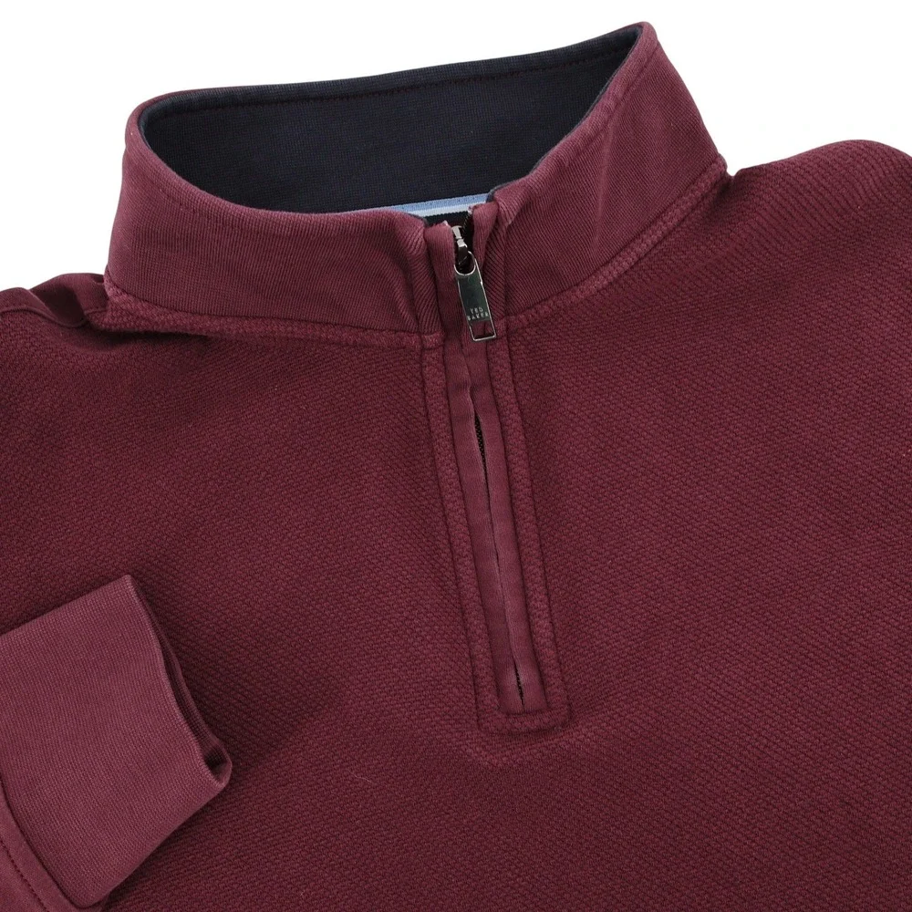 Ted Baker Quarter Zip Pullover Burgundy‎ Textured Mens XL