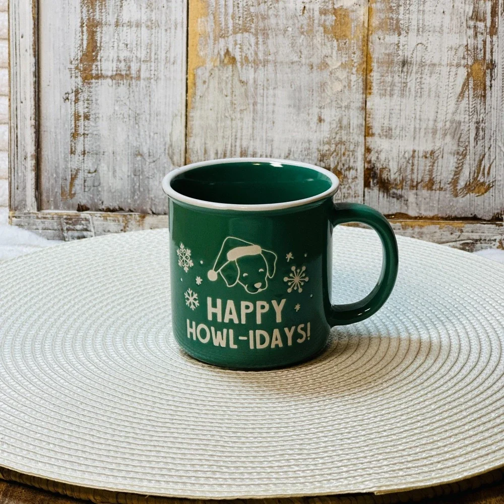 Happy‎ Howl-idays Christmas Puppy Dog Coffee Mug Cup Holiday Santa Snowflake