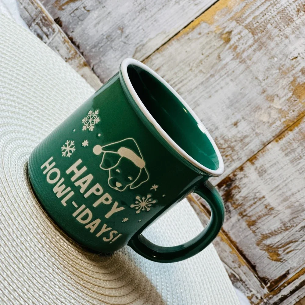 Happy‎ Howl-idays Christmas Puppy Dog Coffee Mug Cup Holiday Santa Snowflake