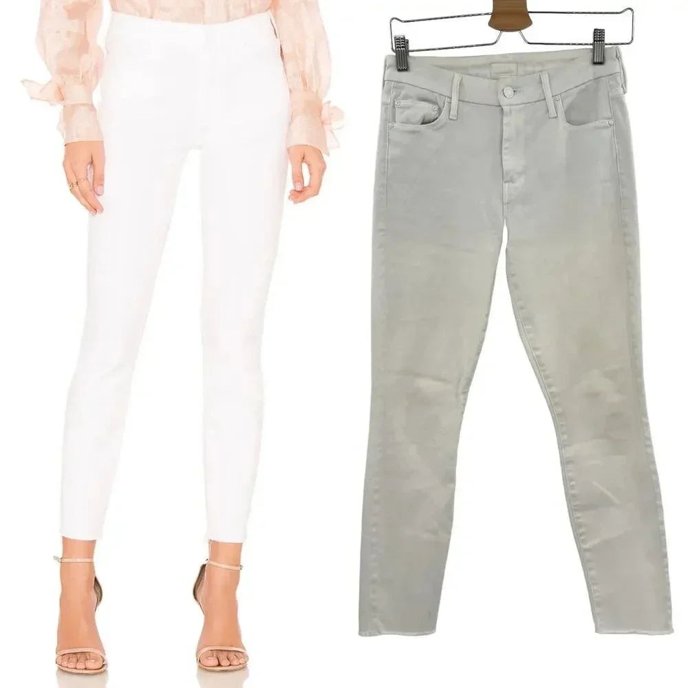 Mother Denim Looker Ankle Fray Jeans in‎ Glass Slipper White Size 26