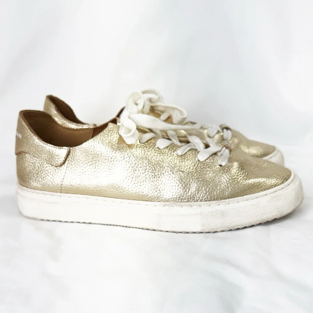 Sam Edelman Gold Metallic Leather Lace-Up Sneakers