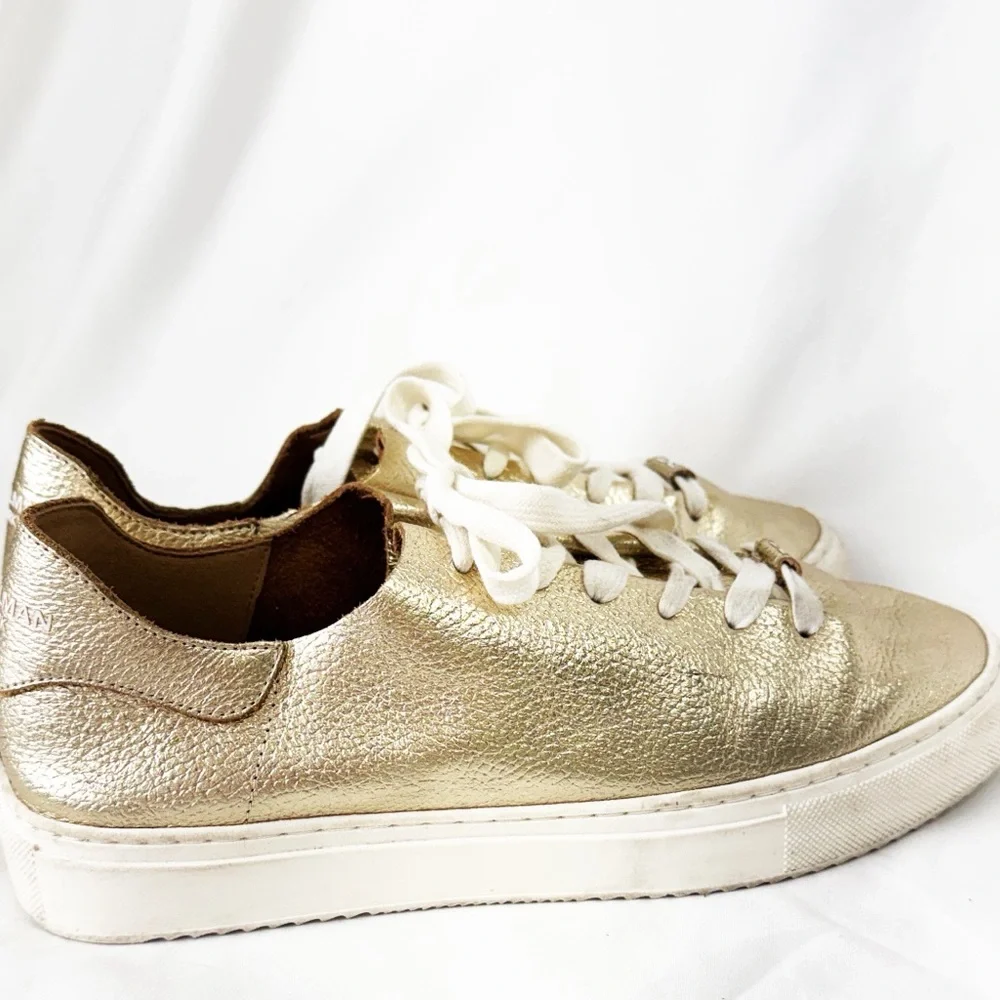 Sam Edelman Gold Metallic Leather Lace-Up Sneakers
