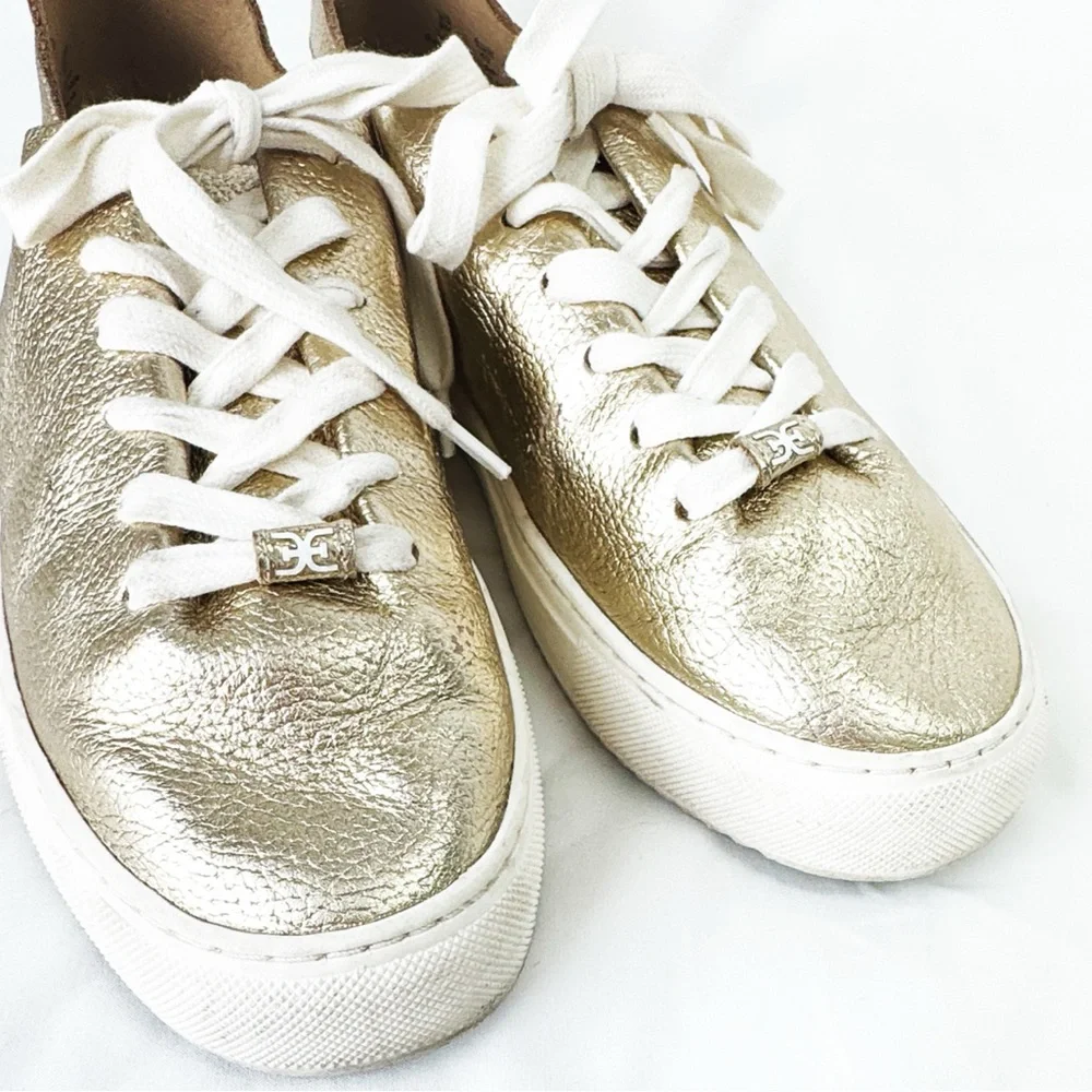 Sam Edelman Gold Metallic Leather Lace-Up Sneakers