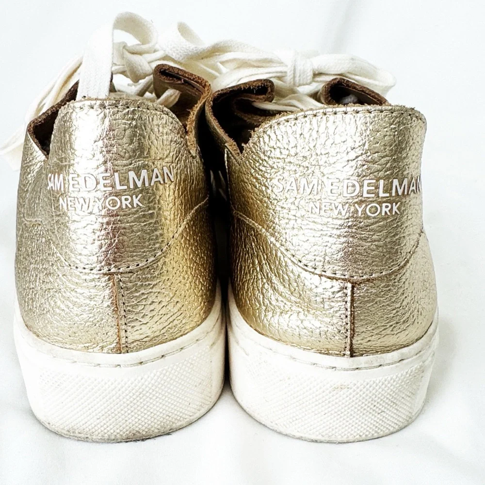 Sam Edelman Gold Metallic Leather Lace-Up Sneakers