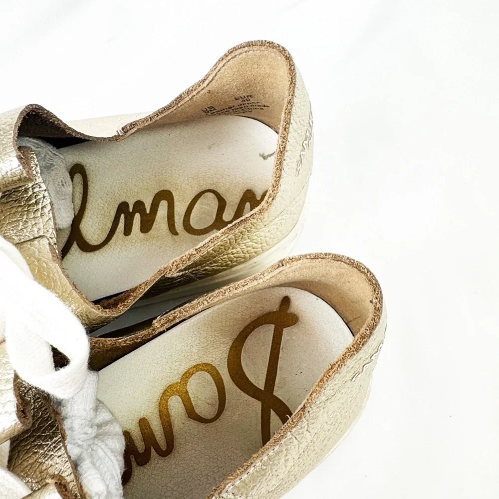 Sam Edelman Gold Metallic Leather Lace-Up Sneakers