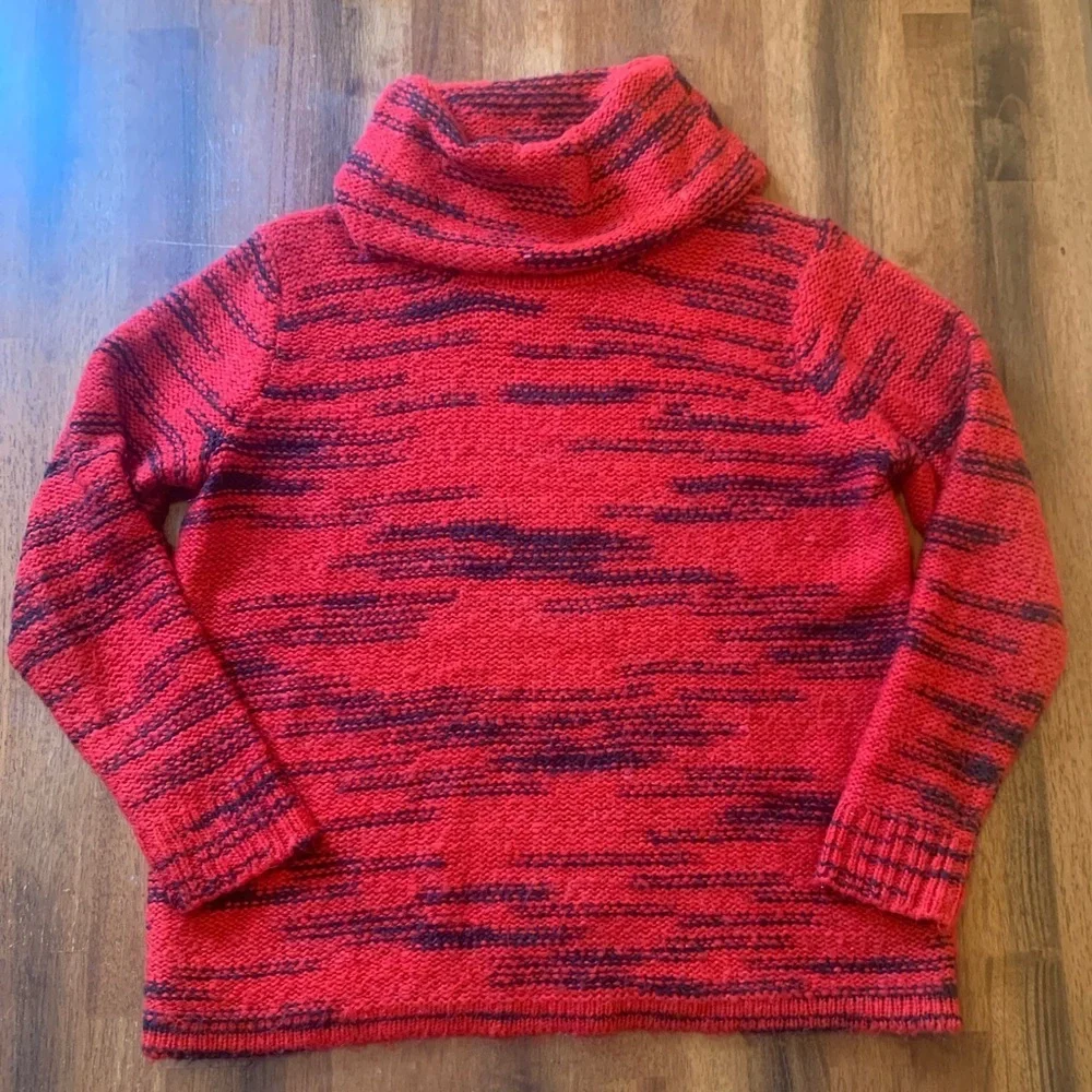 Kensie Sweater Large Red Black Cowl Neck Knit  Casual Winter Warm Long Sleeves