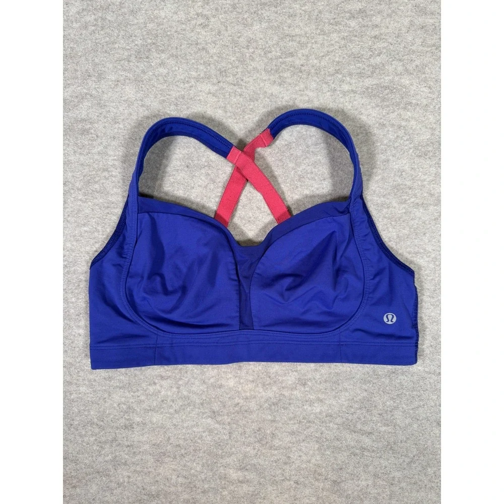 Lululemon Sports Bra Womens 34DD Blue High Support Crossback Underwire Yoga Gym