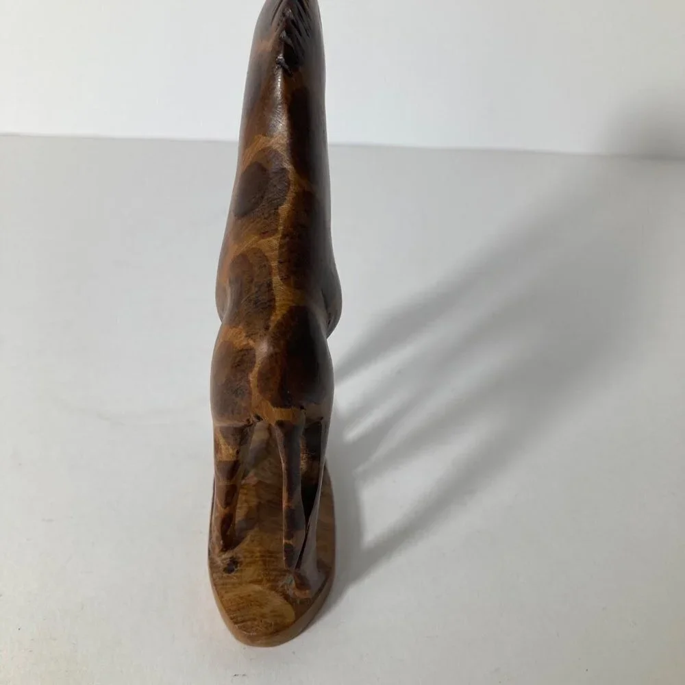 Hand Carved Wood Feeding Giraffe 3 x 6