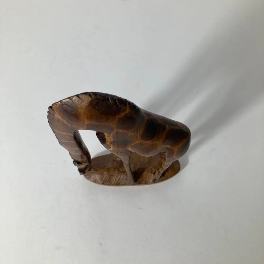 Hand Carved Wood Feeding Giraffe 3 x 6