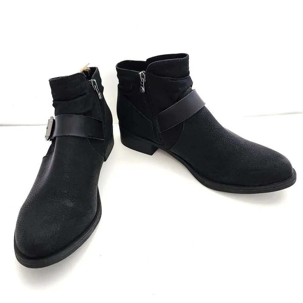 New Blowfish Malibu Vegan Black Side Zip Strappy Ankle Bootie Boots Womens Sz 11