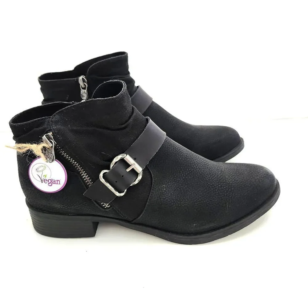 New Blowfish Malibu Vegan Black Side Zip Strappy Ankle Bootie Boots Womens Sz 11