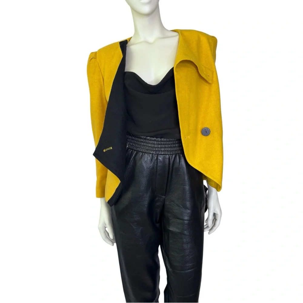 Vintage 80s Abstract Color-block Yellow‎ and Black Statement Wool Jacket 10P